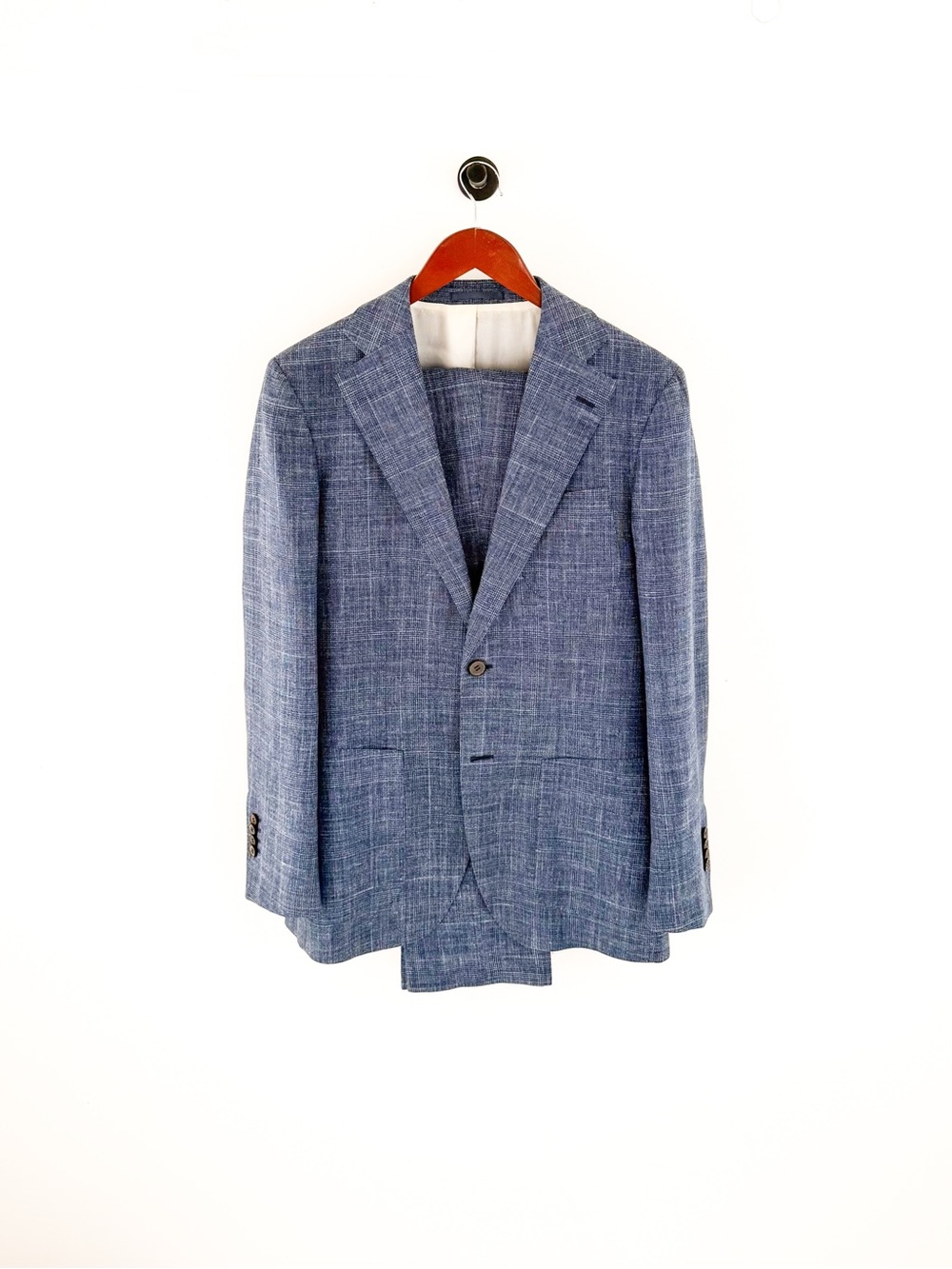 Suitsupply Hudson E. Thomas Wool Silk Linen Suit Blue Plaid Textured Weave 38R - Picture 3 of 16